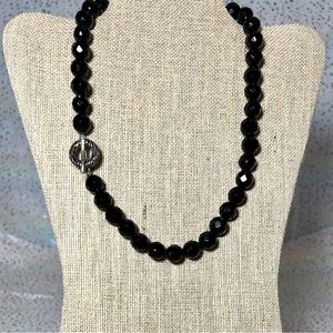 David Sigal Signed Designer Sterling Silver Faceted Onyx Beaded Necklace